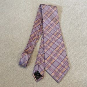 Missoni Neck Tie Pink Purple Orange Plaid Pattern 100% Silk Pastel